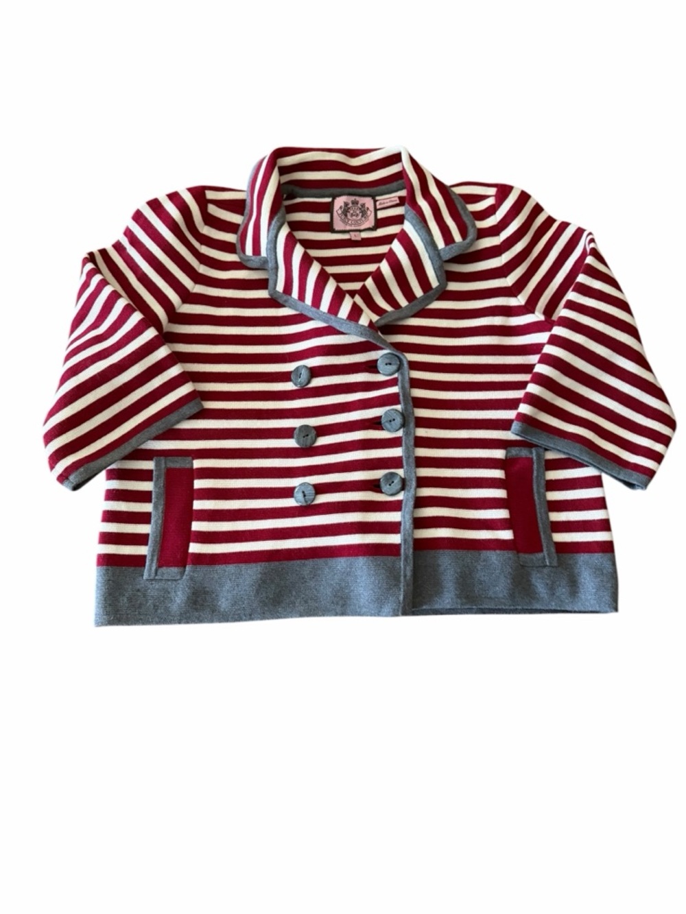 Juicy Couture Red and White Striped Sweater with Gray Trim